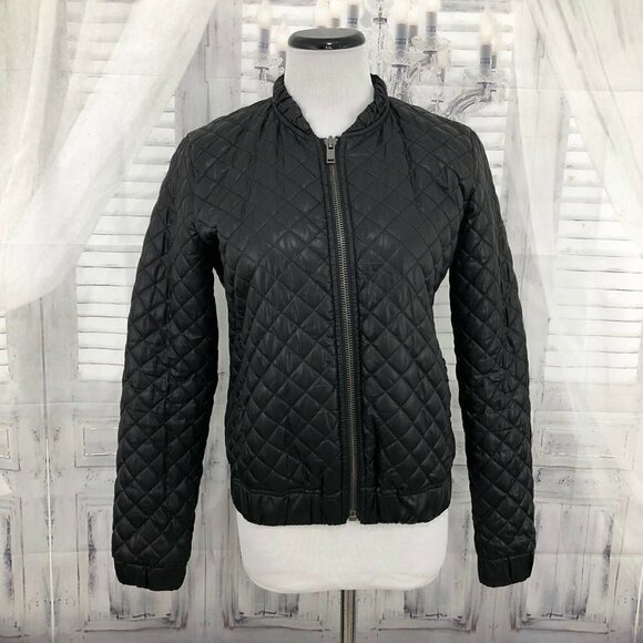 Manga Jackets & Blazers - MANGO MNG Casual Women's Size Small Quilted Black Bomber Puffer Jacket Coat